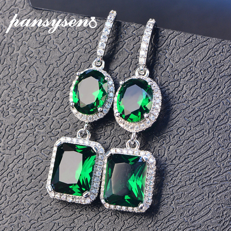 

PANSYSEN 100% 925 sterling silver Emerald Sapphire Gemstone Drop Earrings For Women Anniversary Party Fine Jewlery Wholesale Y1130
