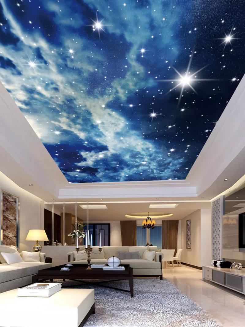 

Custom 3D Wallpaper Roll blue sky star ceilings Bedroom Living Room Ceiling Decoration Mural Wall, As pic