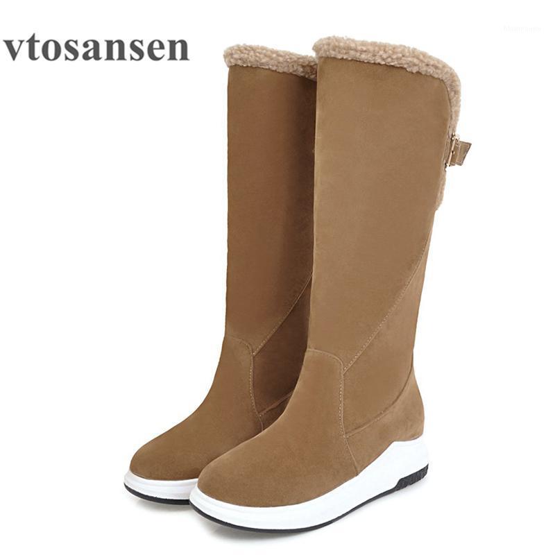 

2021New Knee High Boots Winter Warm Shoes Women 2020 New Arrival Metal Belt Buckle Women Snow Boots Plush Inside Good Quality1, Brown shoes