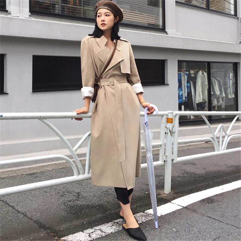 

Fashion Black Long Ladies Trench Coats Spring Autumn New Korean Thin Outerwear Womens Windbreaker Loose Plus size Women overcoat