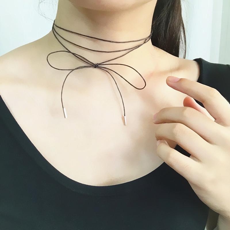 

2020 New 5 colors bowknot choker necklace multilayer leather punk long rope chain collier femme sexy statement jewelry gifts1