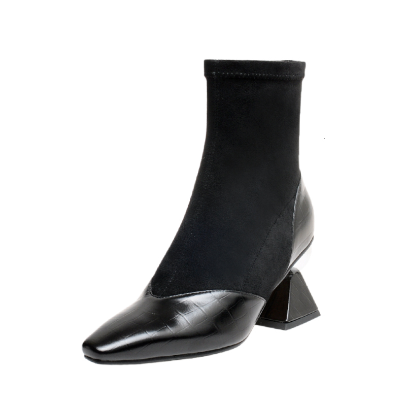 

2021 New Quality Patchwork Genuine Leather Ladies Boots Fashion Strange High Heels Women Pumps Wedding Party Shoes Woman 48sc, White