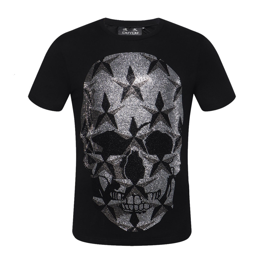 

Pp Bag Designer Shirt Men's Summer o Neck Tshirt 100% Cotton Breathable Tops Fashion Tees Skull Star Printed Ldfp, Black