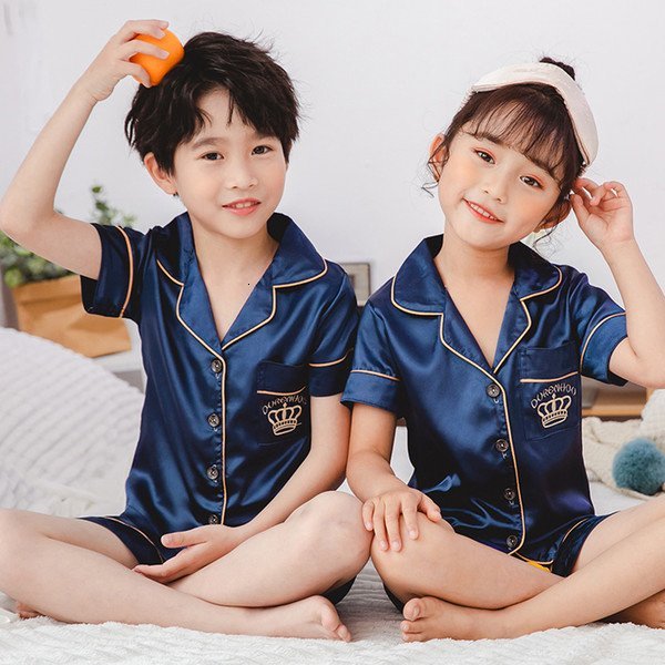 

Girls New Arrivals Pajamas Summer Set Baby Cute Silk Sleepwear Suit Boy Nightwear Pants Boys Set Children Day Gift Homewear V4wO# 55CGF, Style 7