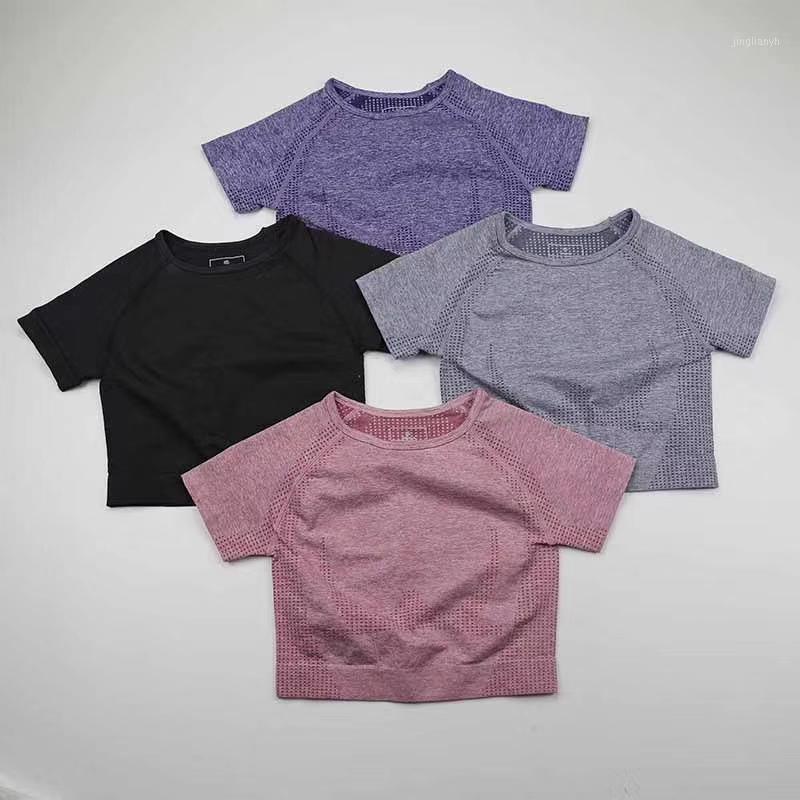 

Women Seamless Yoga Shirt Fitness Short Sleeve Crop sports Top Workout Tops Gym Clothes For Running Sport T-shirts Sportswear1, Black