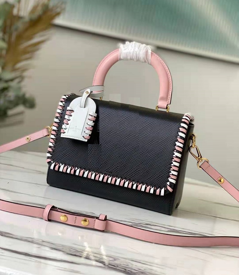 

New fashion twist medium bag lock and slide chain contrast color collision wwomen handbag luxury bags, Black