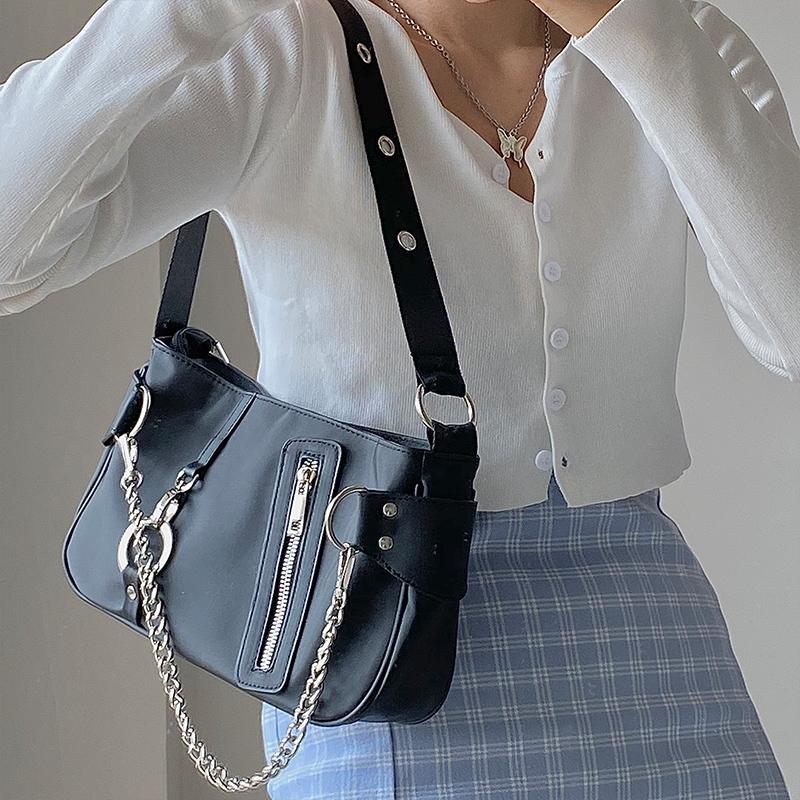 

casual chains women shoulder bags designer handbags luxury famous messenger bag nylon ladies large totes purses female sac 2020, Black