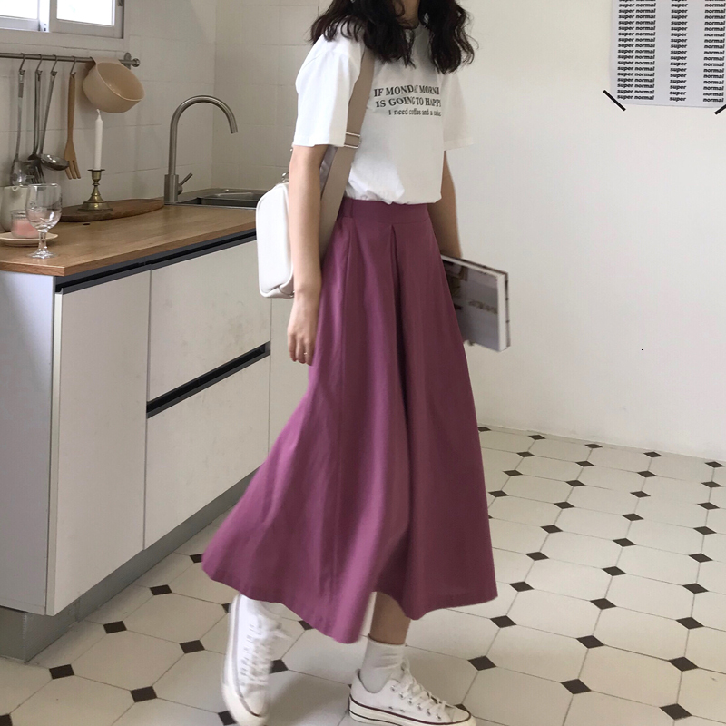 

2021 New 2-color elastic waistline skirt long woman color to-line women's skirts (x224) GFGZ, White