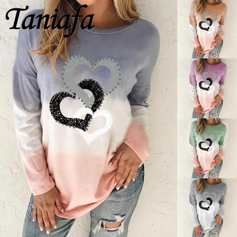 

Women' T-Shirt Fashion Gradient Color Sweatshirts Women Heart Printed Pullovers Casual Long Sleeve Autumn Winter Tops Plus Size, Gray