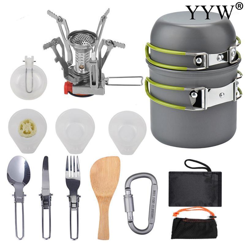 

Outdoor Hiking Camping Cookware Set 1-2 Persons Portable Cooking Tableware Picnic Set Pot Pans Bowls With Dinnerware Gas Stove1