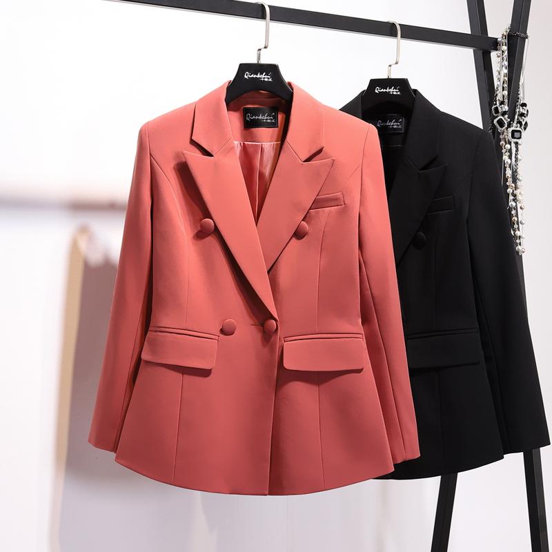 

Fall 2020 Small suit female jacket Korean black slim double-breasted long-sleeved women's small suit jacket blazer feminino