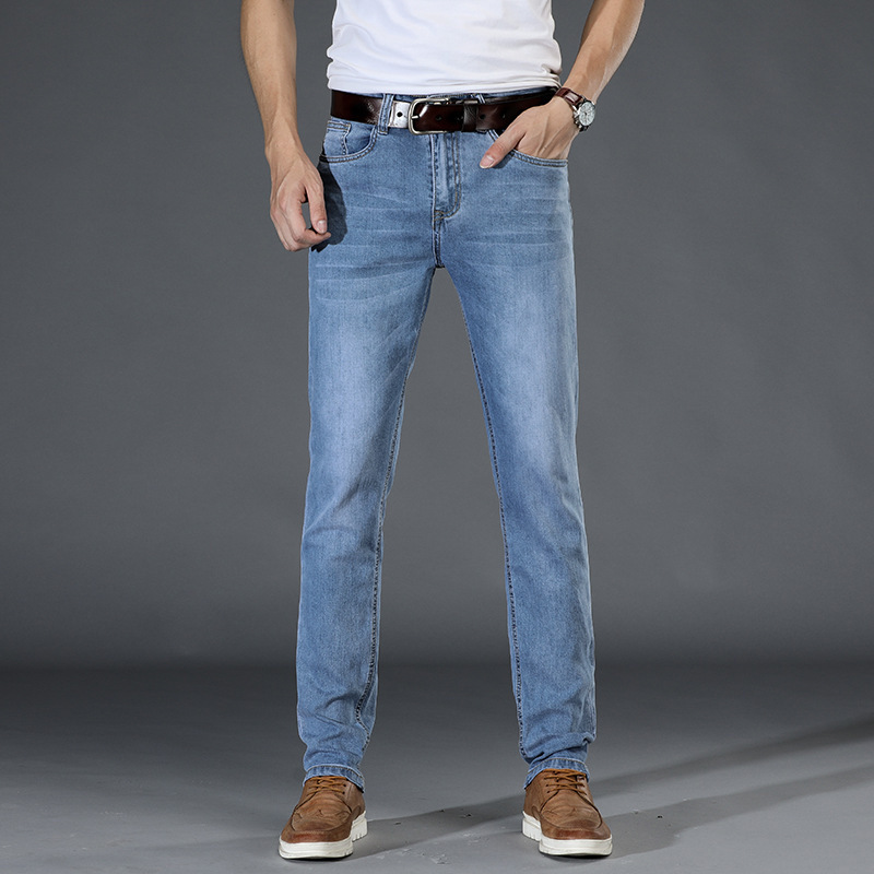 

2020 Thin Straight Brim for Men Jeans Casual Male Denies Classic Pants Ej80, 501 light blue
