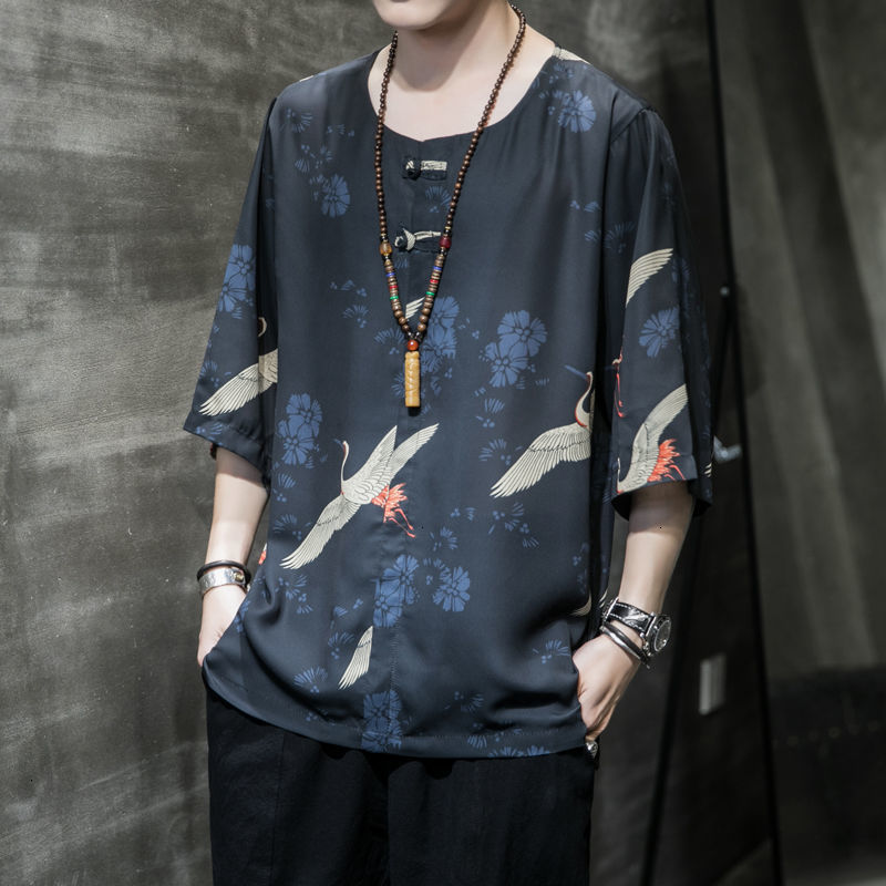 

2021 New Men's Chinese Style Man Short Sleeve Casual Oversize T-shirt Streetwear Vintage Pullovers Male Clothing Au0u, Picturecolor