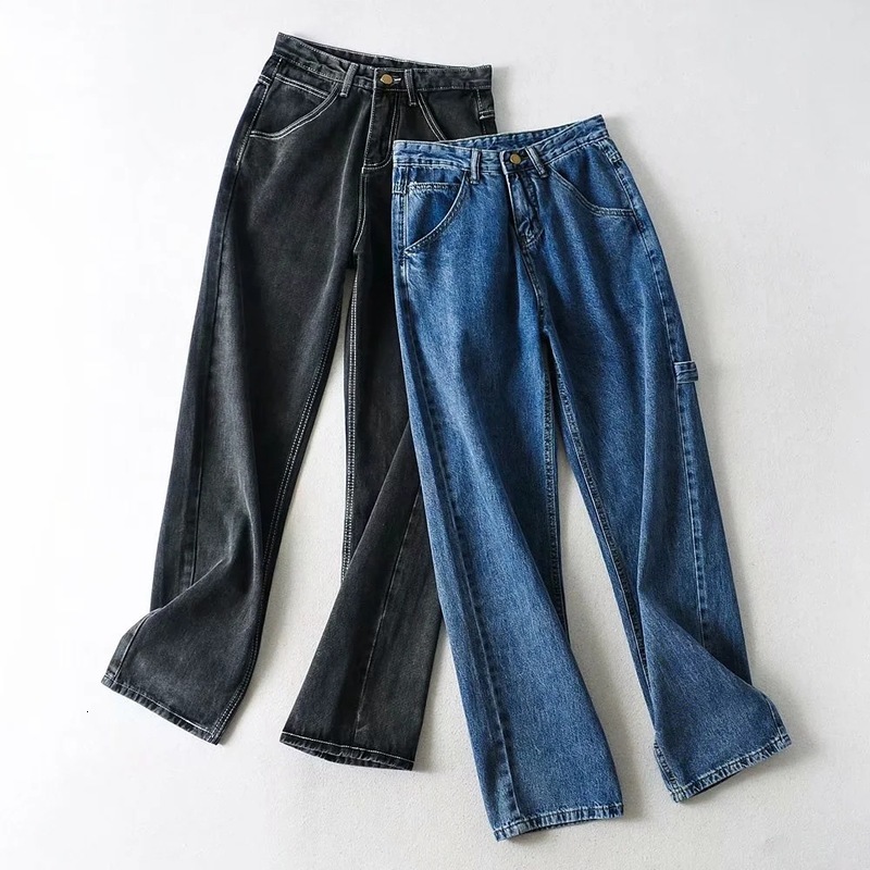 

2021 New Lxqq071 Open Wire Tooling European and American Wind Autumn Show Thin Easy High Waist Jeans Trousers 1rp4, Gray
