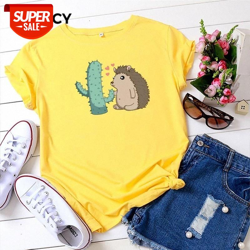 

JFUNCY Funny Hedgehog Print Plus Size Women T-Shirt Woman T Shirt Summer Cotton Short Sleeve Female Tees Lady Tops Casual Tshirt #lF4P, White