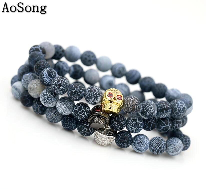 

BPPCCR Blue Onyx Stone Men Reiki Bracelets, Men women Micro Pave CZ Beads hombres Chakra Bracelet pulseira feminina