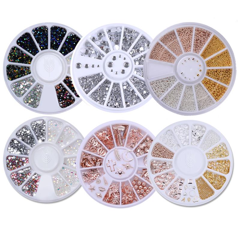 

Mixed Color Nail Art 3D Decoration in Wheel Cystal Rhinestone Studs Nail Beads Colorful Multi Size AB Color