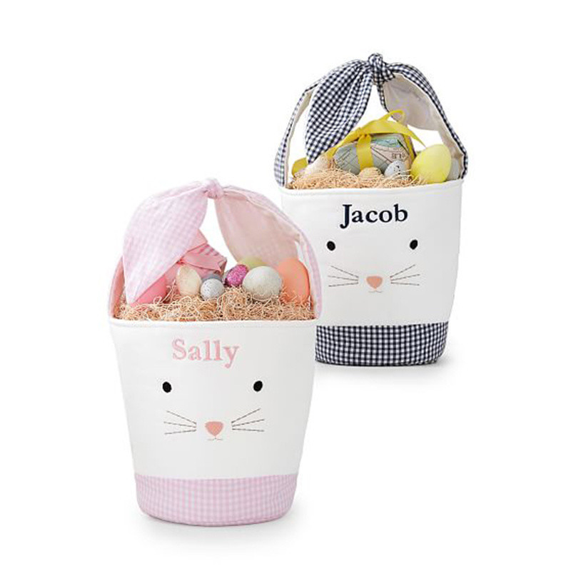 Sacs de lapin de Pâques Panier de seau Barrel Patchwork Patchwork dessin animé Rabbit Ear Bowknot Canvas Tote sac