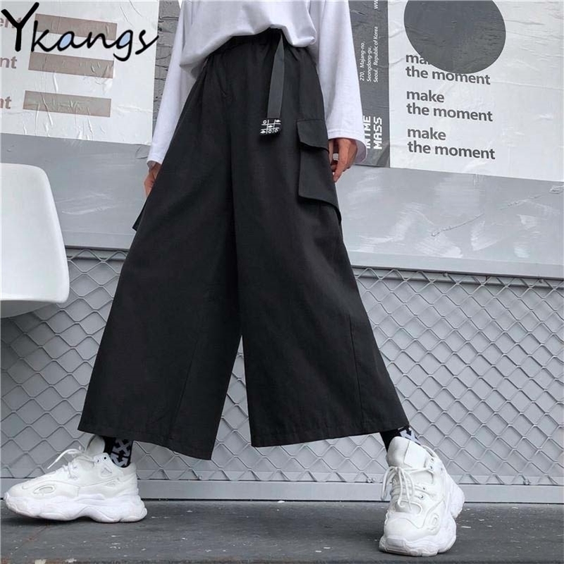 

Elastic High Waist Joggers Streetwear Women Cargo Pants Casual Cargo Pants Joggers Pants Female Trousers Harajuku Big Pockets 201228, Black