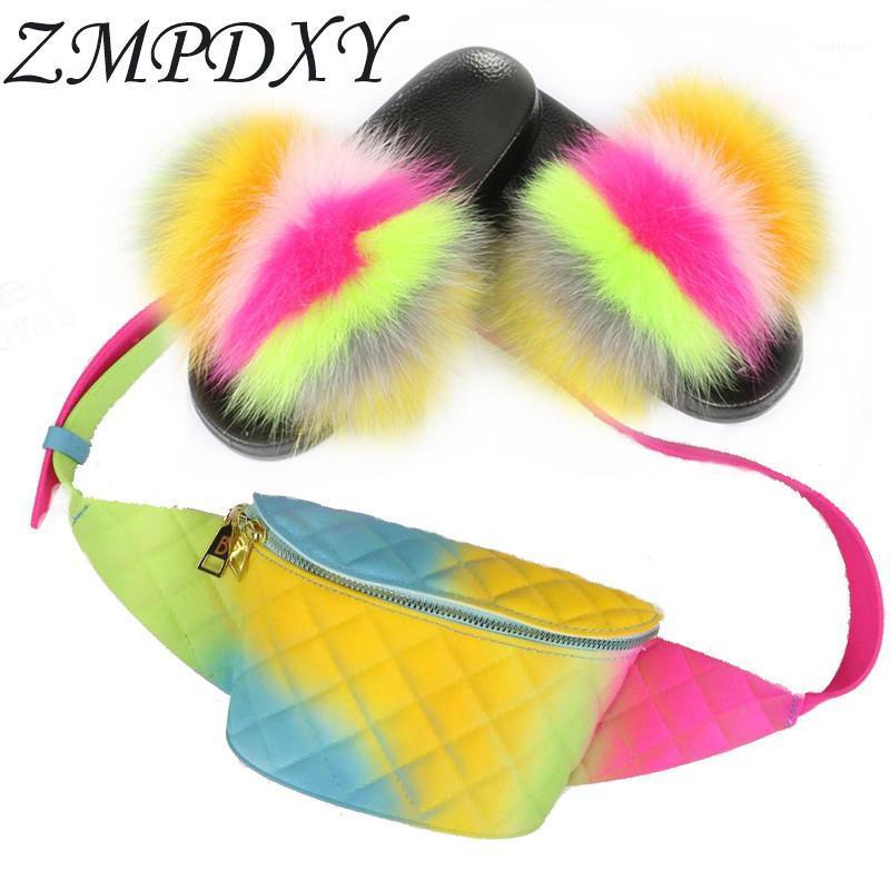 

Ladies Fashion Plush Slippers Waist Packs Female Designer Bag Fur Slides Fur Sandals Fanny Pack Chest Bag Cute Fluffy Slides1, As pic shows