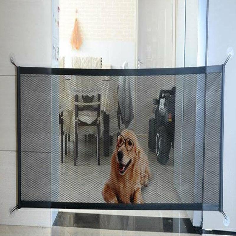 

Home Pet Dog Fences Pet Isolated Network Stairs Gate Folding Mesh Playpen For Dog Cat Baby Safety Fence Cage Accessories, Black