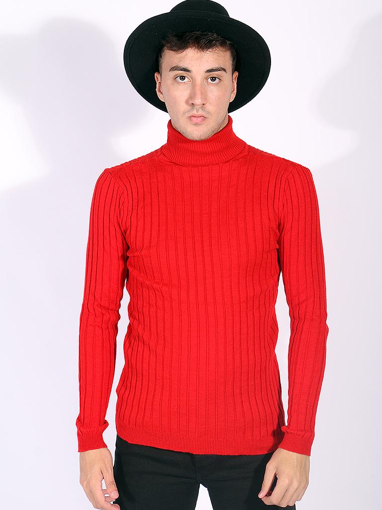 

Turtleneck Ribbed Red Male Knitwear Sweater