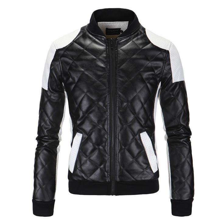 

New High Quality PU Leather Jacket Men Fashion Patchwork Motorcycle Leather Jacket Europe and America Big Size 5XL Coat, White