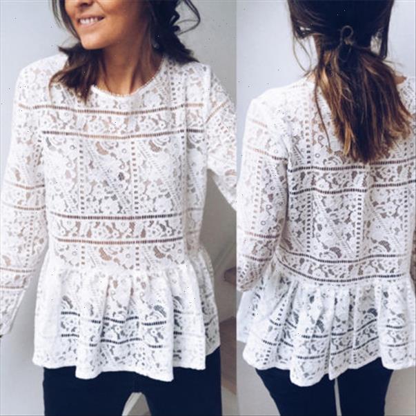 

womens clothing fashion women summer loose casual chiffon long sleeve lace shirts blouse drop shipping, White