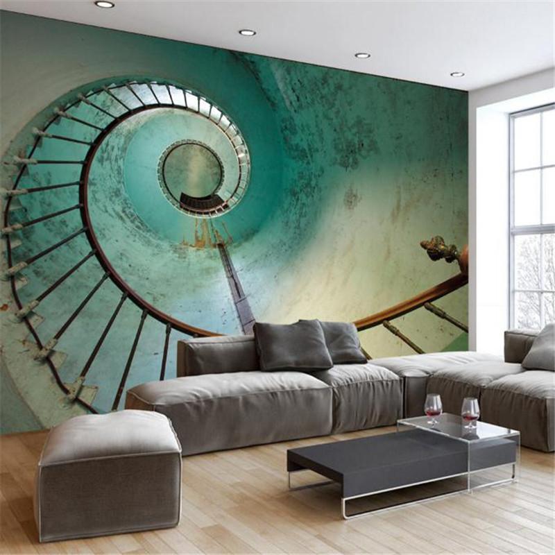 

3D Stereo Photo Wallpaper 3D Wall Murals Desktops Wall Murals Europe Retro Metal Staircase Bedroom Wallpaper for KTV Bar, As show