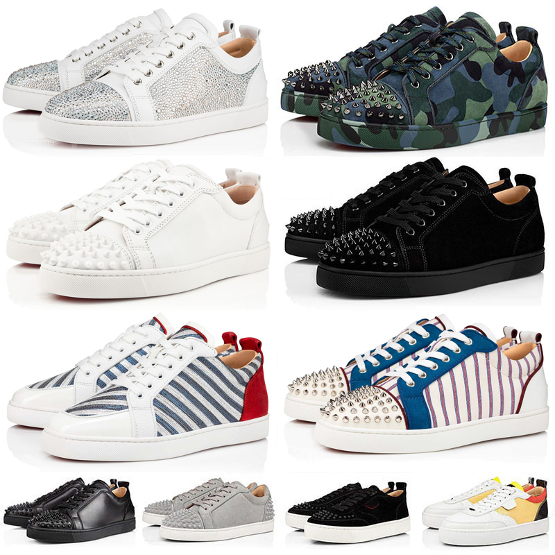 

Designer Red low sneakers bottoms men women dress casual shoes fashion top Black White Camo Green Glitter Grey pink leather suede mens spike