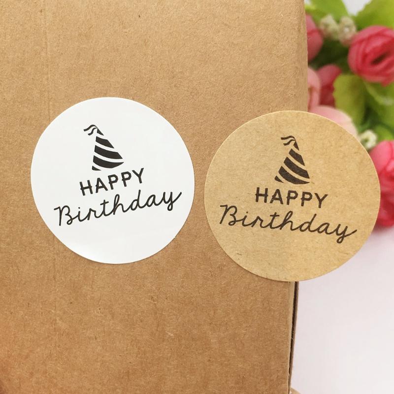 

Kraft Paper Sticker Labels 3.5cm Round Happy birthday Gift Packaging Labels stickers self-adhesive Sealing boxes