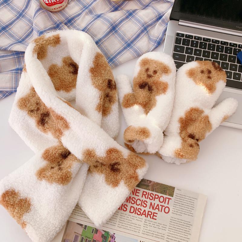 

Women Winter Bear Cute Scarf Soft Thicken Flannel Warmer Lovely Collar Scarf For School Girls Neck Scarves Wrap Shawl