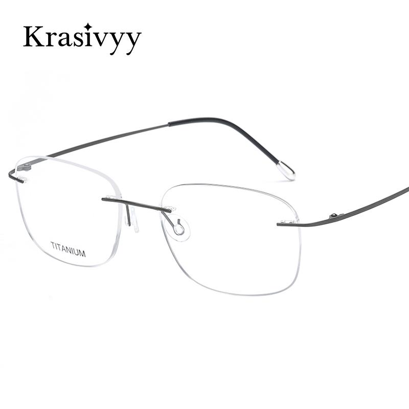 

Krasivyy Pure Titanium Rimless Glasses Frame Men Ultralight Myopia Optical Prescription Eyeglasses Women Korean Square Eyewear