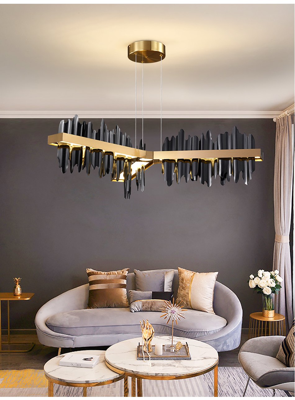 

New black/gold chandelier lighting kitchen island Iceberg simple design LED hanging lamp steel light fixtures