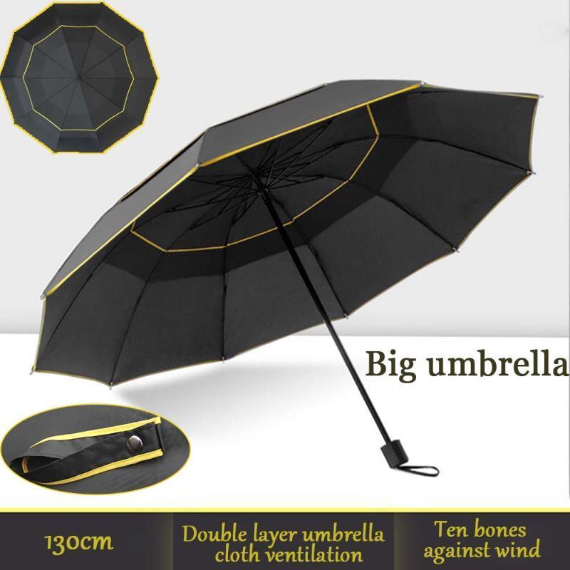 

Umbrella Women Men Big Parasol Sun Rain 130cm Top Quality Windproof Large Three Folding Outdoor Parapluie Ten Bone Business1
