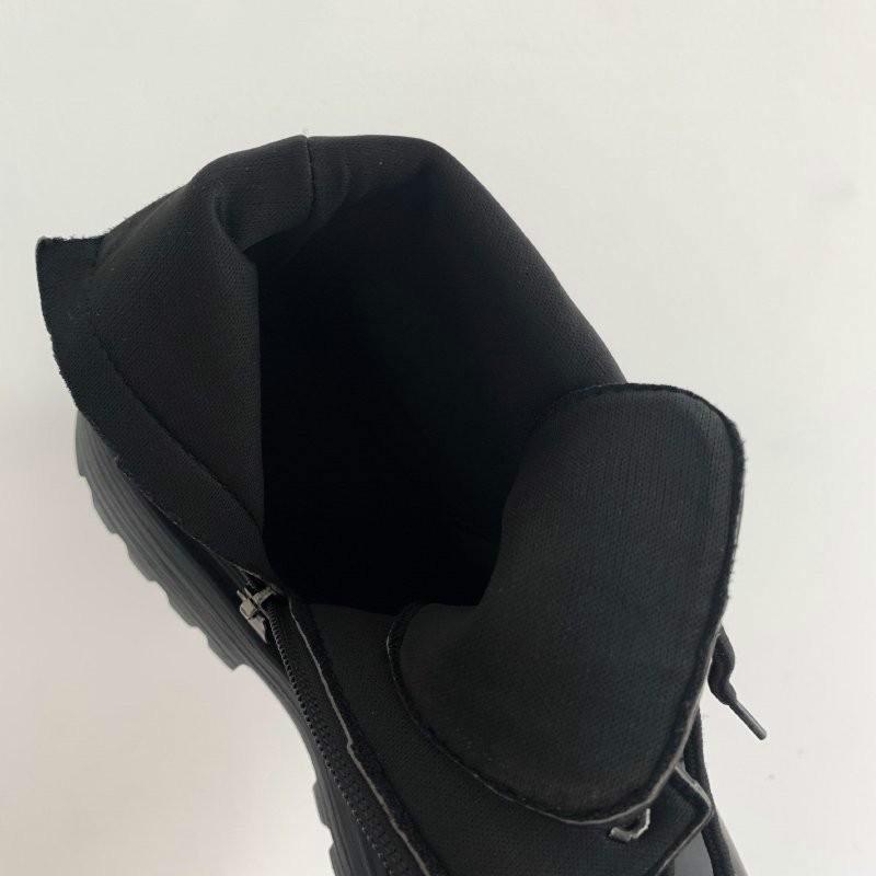 

2021 New Black Thick Motorcycle Short Side zipper Black Boots Female Cross-tied