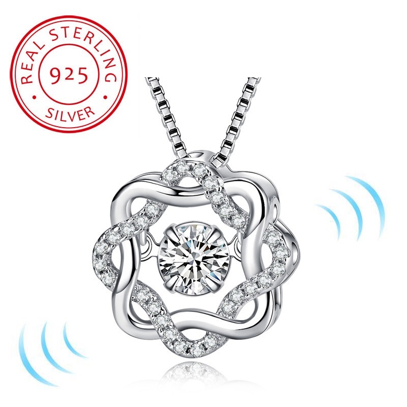 

Two Colors Fashion Classic Rotate Dancing CZ Stone 925 Sterling Silver Pendant Necklace For Women Fashion Jewelry Gift For Love