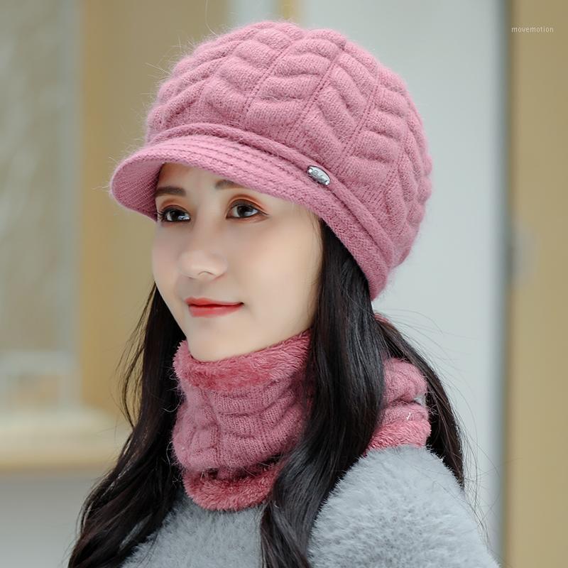 

Women New Autumn Winter Korean Knitted wool ball hat scarf set outdoor cycling thick neck warm face mask cap hair Beanies1