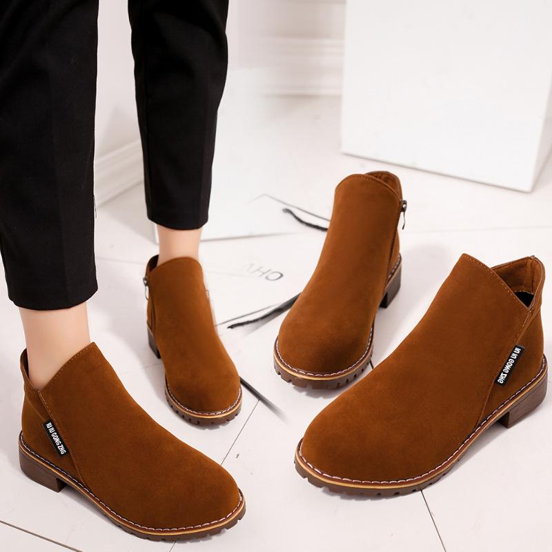 

New Women Boots Autumn Winter Boots Classic Zipper Snow Ankle Winter Suede Warm Fur Plush Women Shoes, Black
