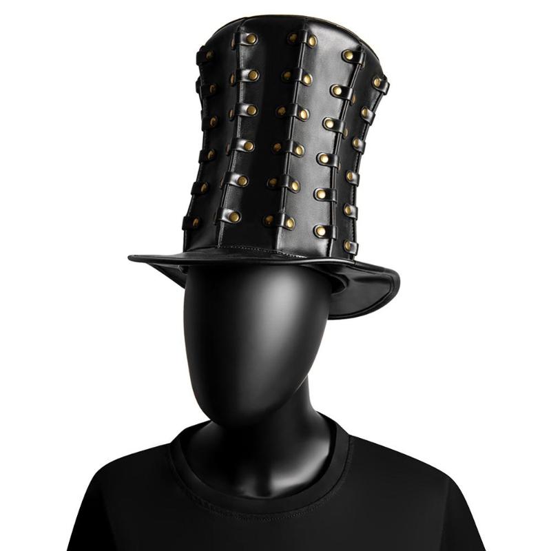 

Halloween hat men's PU punk hat European and American neutral rivet high top party anime party supplies, Black