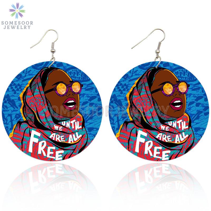 

Dangle & Chandelier SOMESOOR Black Glasses Woman Wooden Drop Earrings Until We Are All Free Positive Sayings Printed Jewelry For Women Gifts