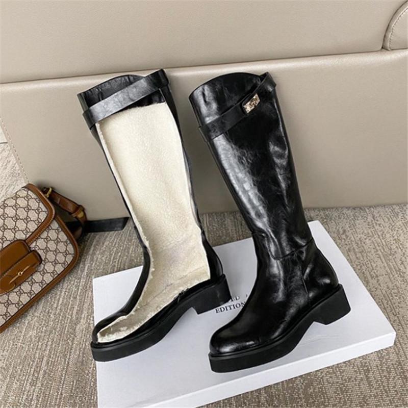 

PXELENA Genuine Leather Riding Knight Motorcycle Combat Knee High Snow Boots Women 2021 Winter Warm Shoes Spring Autumn, Beige winter