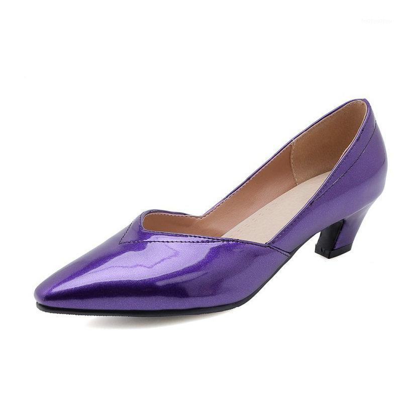 

Spring Autumn Low-heeled Shoes Pointed Head Shallow Mouth Purple Patent Leather Women's Singles Shoes Female Slip-On Big Yards1, Black