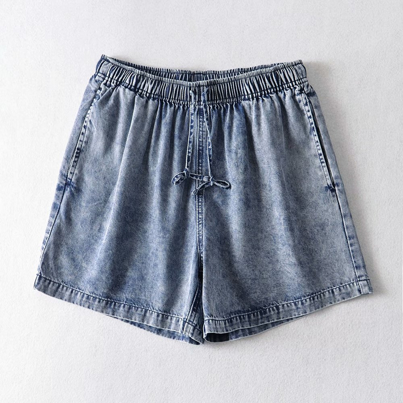

2021 New Tencel Denim Shorts Womens Drawstring Pockets High Waist Streetwear Summer Hot Gd8y, Light blue