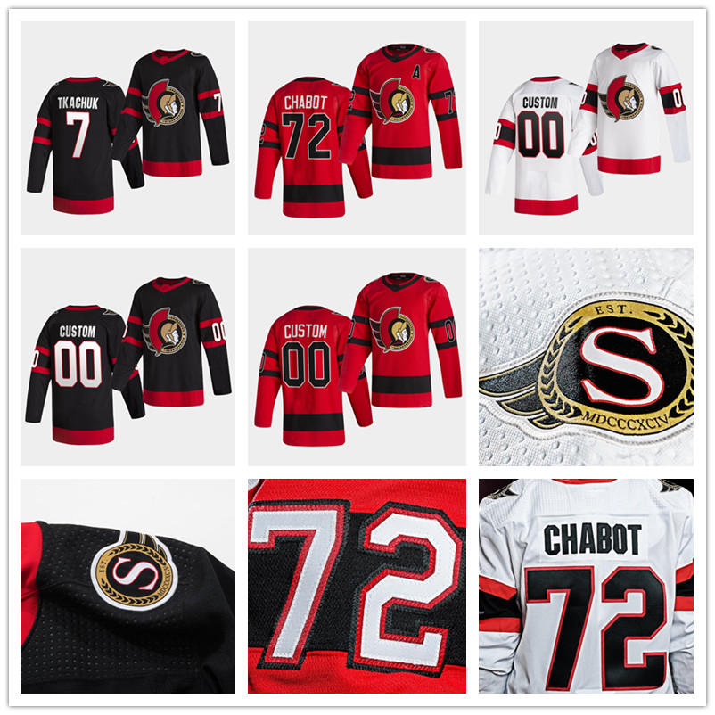 

Custom Ottawa Senators Brady Tkachuk Thomas Chabot Mark Borowiecki Nikita Zaitsev Matt Murray Home Away 2020-21 Reverse Black Hockey Jerseys, Red
