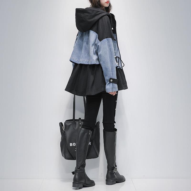 

Large Size Dress Ropa Para Gordas Windbreaker 2020 Autumn New Slim Cover Meat 200 Jin Fat Large Girl's Age-Reducing Jeans Coat, Black