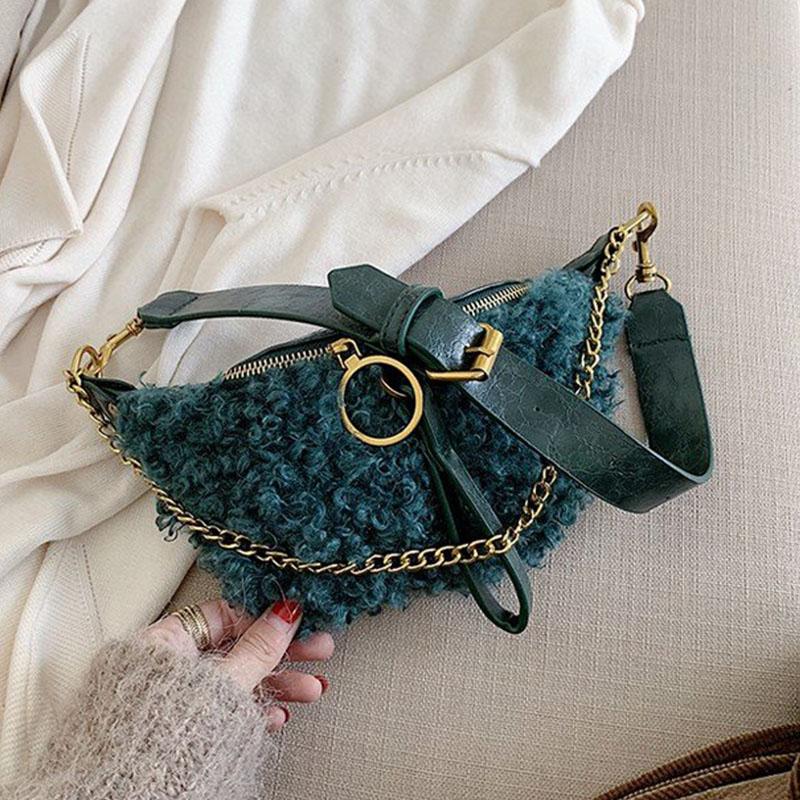 

New Women's Waist Bag Fashion Solid Color Plush Multifunction Hot Sale Designer Fanny Pack Female Pu Leather Crossbody Belt Bag, Black