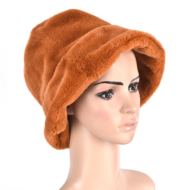 

Fashion Solid Thickened Soft Warm Hat Faux Fur Winter Bucket Hat For Women Girl Fishing Cap Outdoor Vacation Cap Lady Panama, Blue;gray