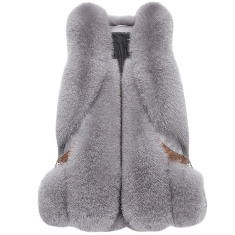 

Natural Fashion Real Design Skin Vest with Pocket Female Fox Fur Gilet Coat F79g, Grey light