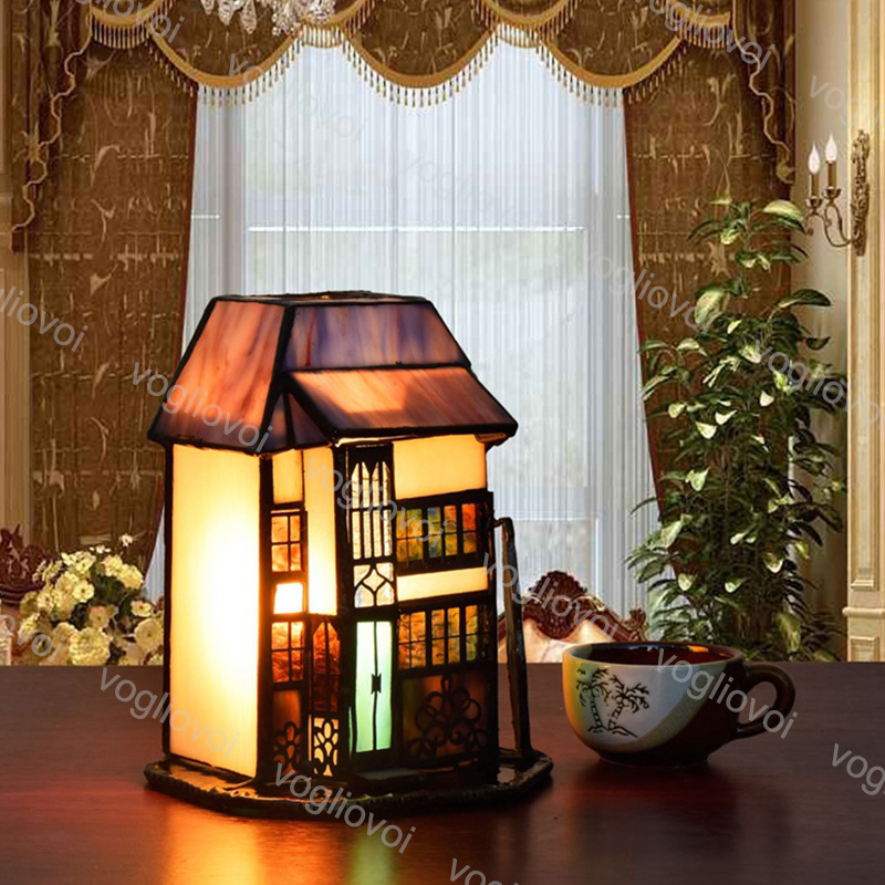 

Table Lamps European Retro Villa Stained Glass Atmosphere Light Adjustable 110V 220V For Bar Desk Living Room DHL